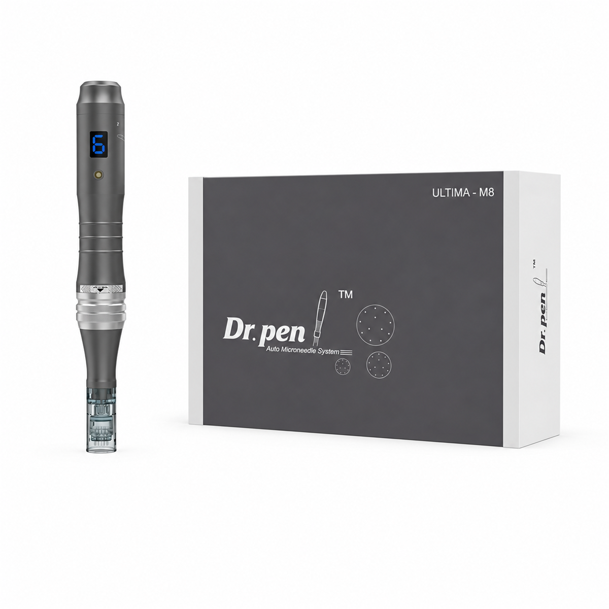 Dr. Pen M8 plateado junto a su caja original