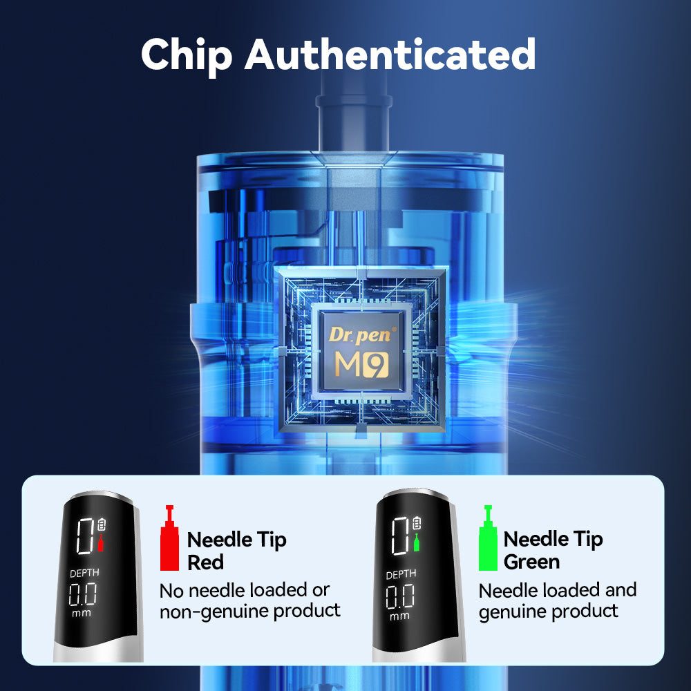 Ilustración del chip M9 e indicadores rojo y verde de reconocimiento